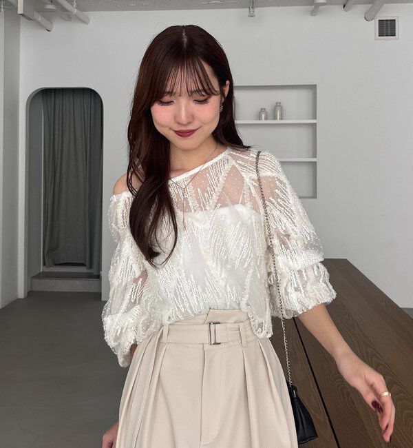  「【yuu企画】ジャガードシアーブラウス」|シャツ・ブラウス|