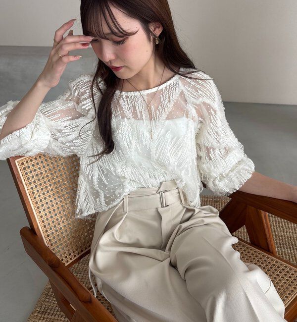  「【yuu企画】ジャガードシアーブラウス」|シャツ・ブラウス|