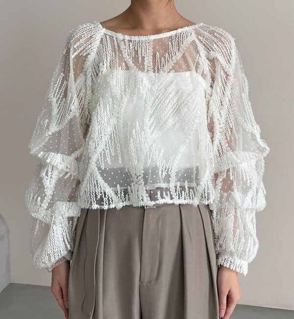 「【yuu企画】ジャガードシアーブラウス」|シャツ・ブラウス|