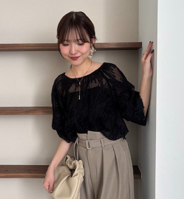  「【yuu企画】ジャガードシアーブラウス」|シャツ・ブラウス|