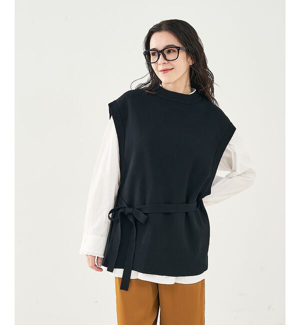 collex「ベルト付バックスリットニットベスト」|ベスト・ジレ|ブラック