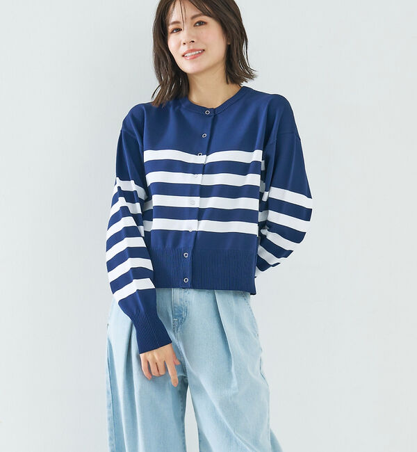 abahouse mavie「スポンジングボーダー2WAYプルオーバー」|カーディガン|ネイビー