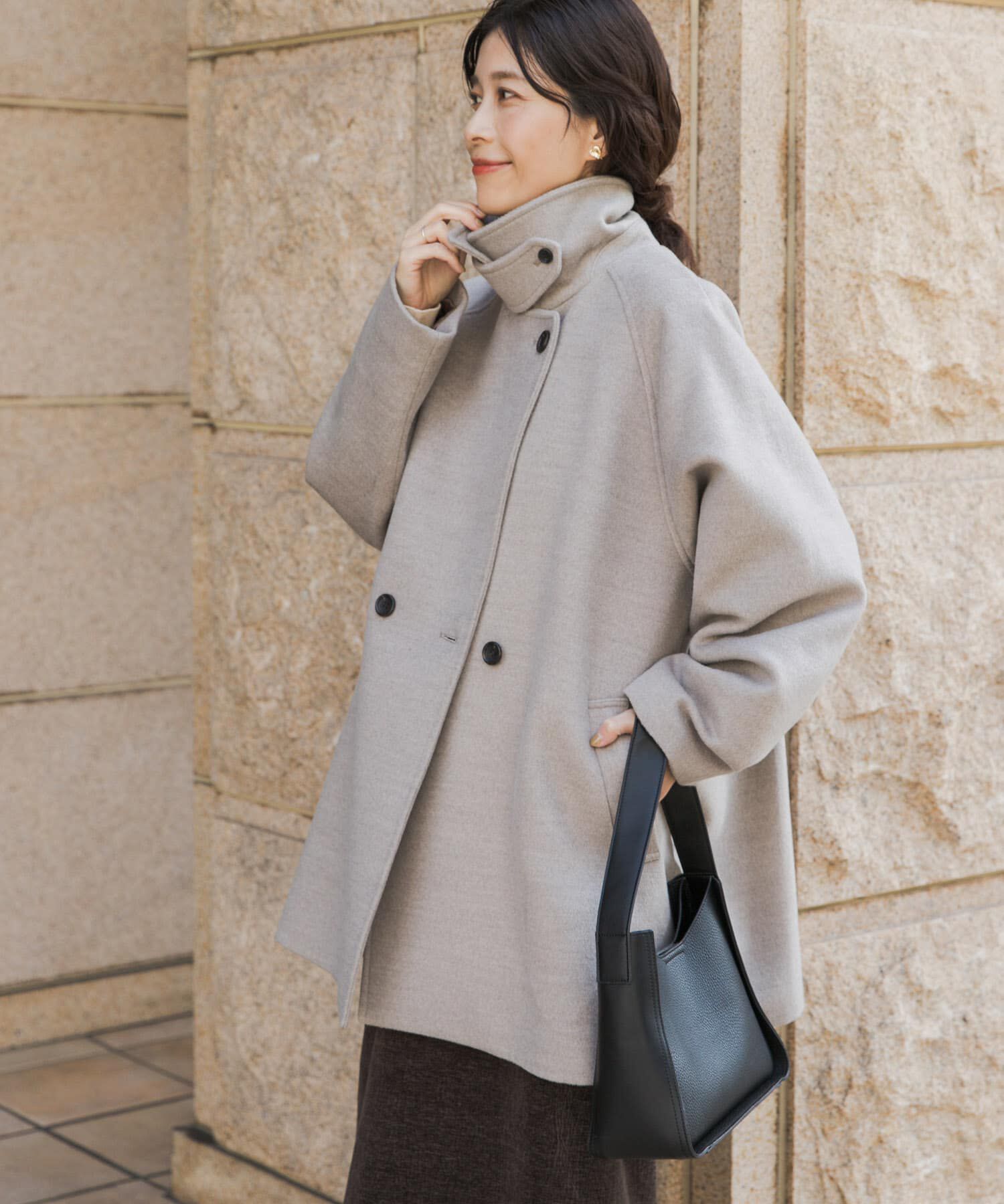 URBAN RESEARCH DOORS「『UR TECH』ミドル丈コート」|ノーカラーコート|