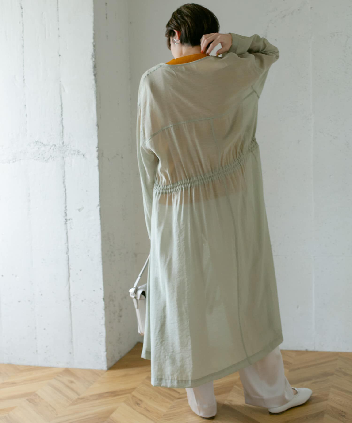  「レイヤードフーディーコート」|ノーカラーコート|