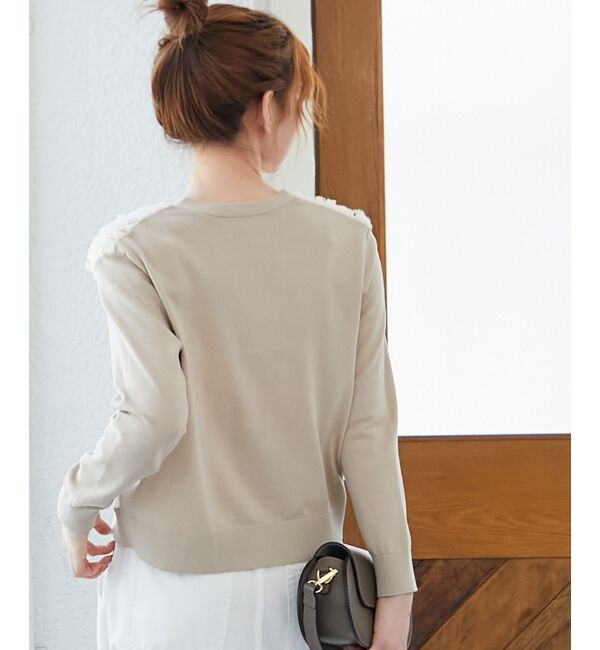  「《手洗い可能》チュール刺繍Vネックカーディガン」|カーディガン|