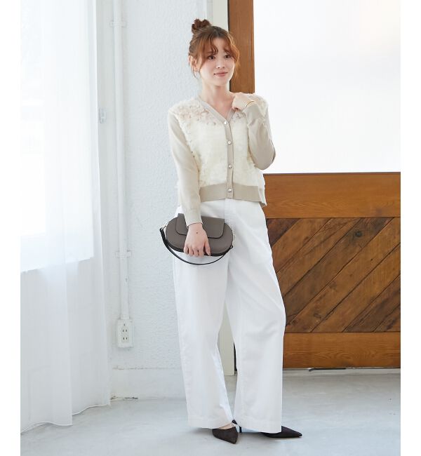  「《手洗い可能》チュール刺繍Vネックカーディガン」|カーディガン|