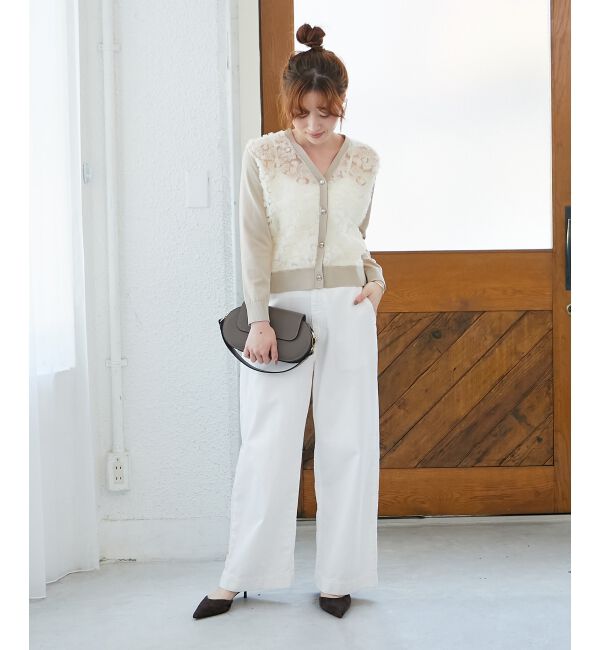  「《手洗い可能》チュール刺繍Vネックカーディガン」|カーディガン|