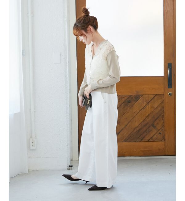  「《手洗い可能》チュール刺繍Vネックカーディガン」|カーディガン|