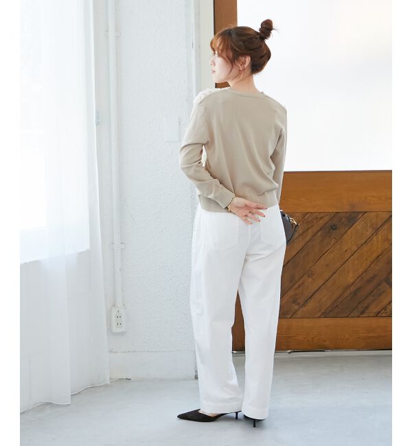  「《手洗い可能》チュール刺繍Vネックカーディガン」|カーディガン|