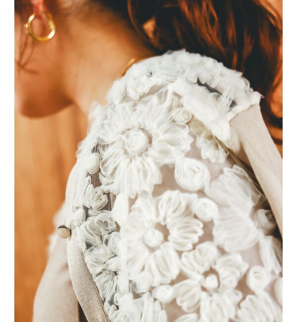  「《手洗い可能》チュール刺繍Vネックカーディガン」|カーディガン|