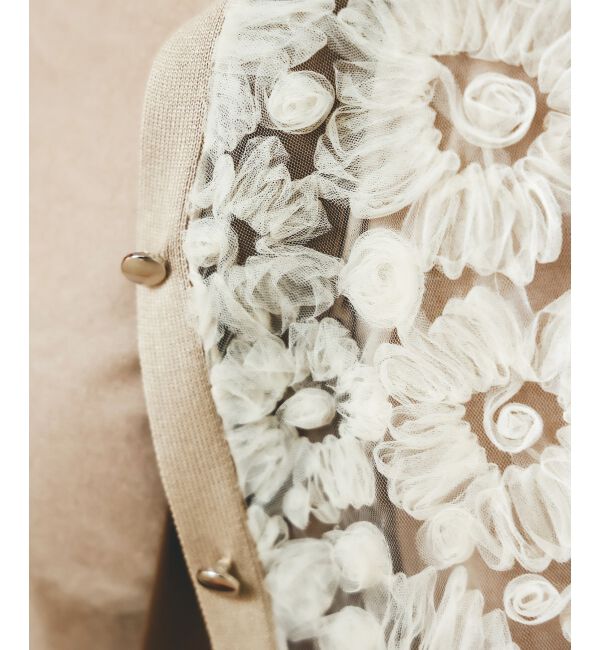  「《手洗い可能》チュール刺繍Vネックカーディガン」|カーディガン|