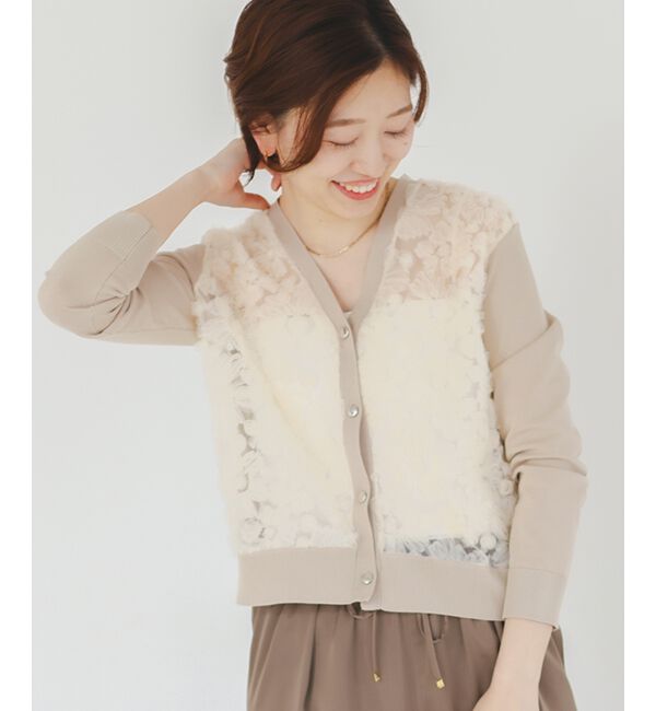  「《手洗い可能》チュール刺繍Vネックカーディガン」|カーディガン|