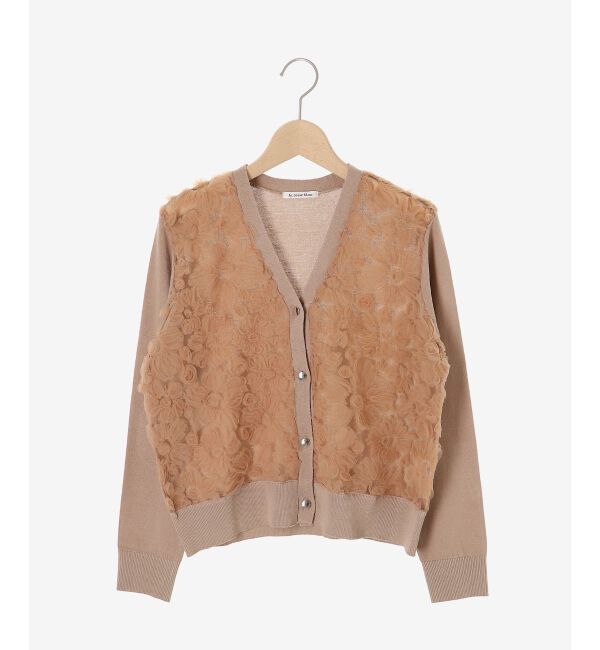  「《手洗い可能》チュール刺繍Vネックカーディガン」|カーディガン|