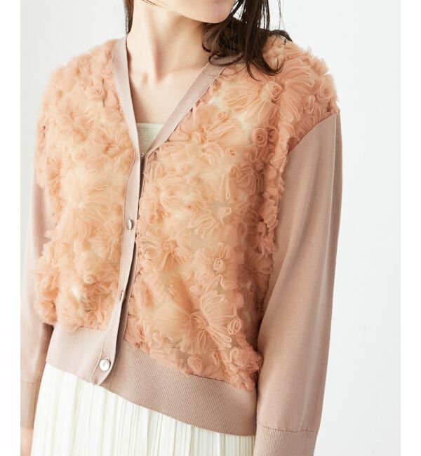  「《手洗い可能》チュール刺繍Vネックカーディガン」|カーディガン|