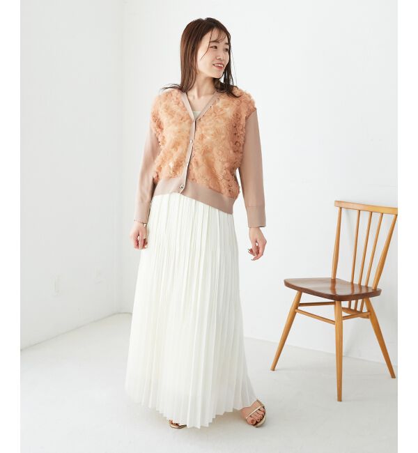  「《手洗い可能》チュール刺繍Vネックカーディガン」|カーディガン|