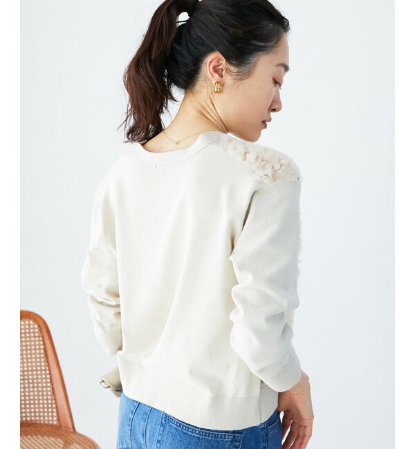  「《手洗い可能》チュール刺繍Vネックカーディガン」|カーディガン|