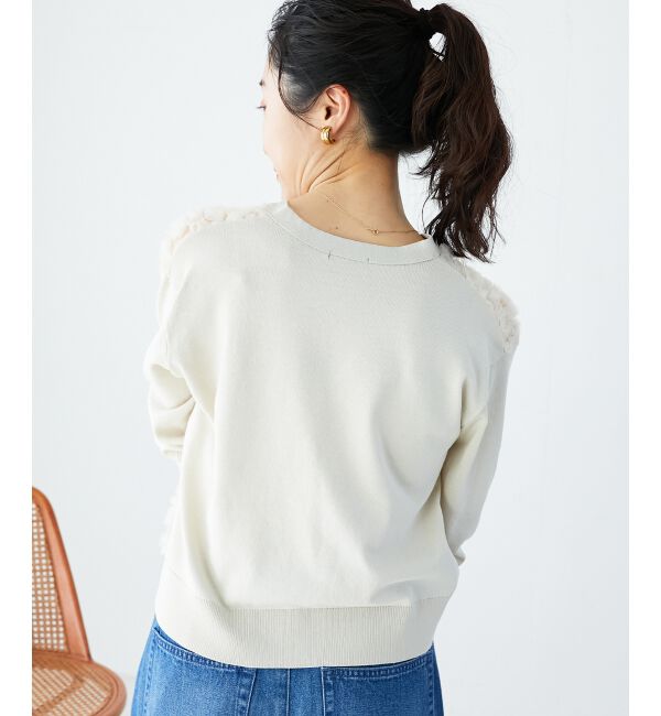  「《手洗い可能》チュール刺繍Vネックカーディガン」|カーディガン|