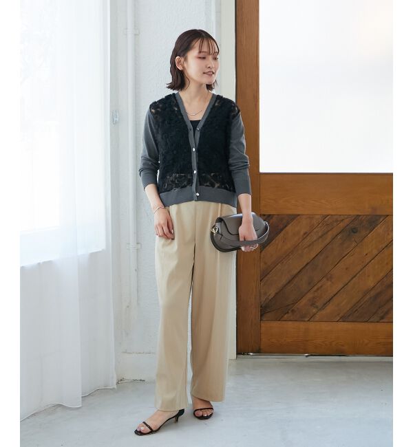  「《手洗い可能》チュール刺繍Vネックカーディガン」|カーディガン|