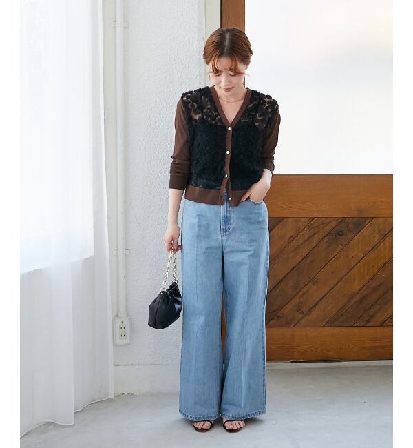  「《手洗い可能》チュール刺繍Vネックカーディガン」|カーディガン|