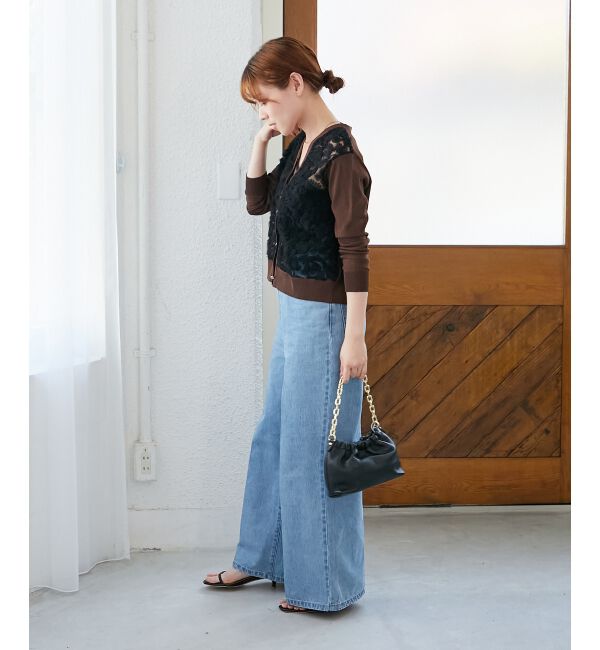  「《手洗い可能》チュール刺繍Vネックカーディガン」|カーディガン|