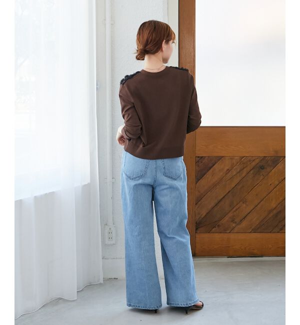  「《手洗い可能》チュール刺繍Vネックカーディガン」|カーディガン|