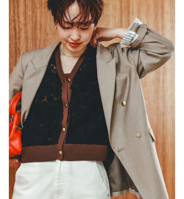  「《手洗い可能》チュール刺繍Vネックカーディガン」|カーディガン|