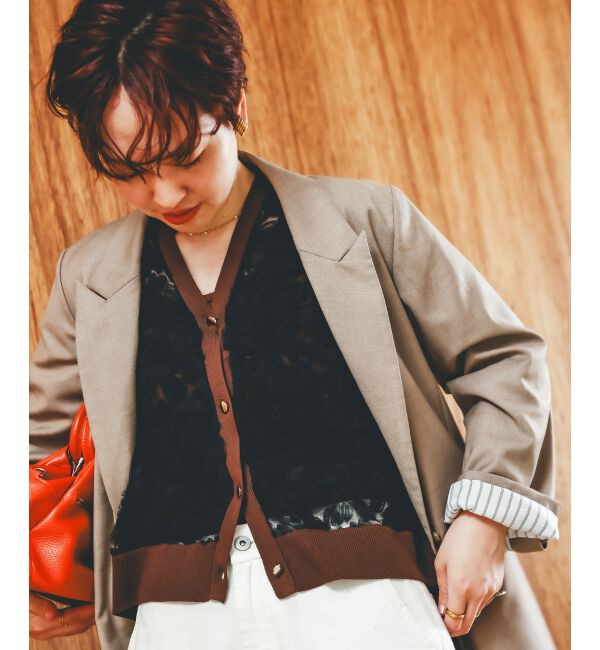  「《手洗い可能》チュール刺繍Vネックカーディガン」|カーディガン|