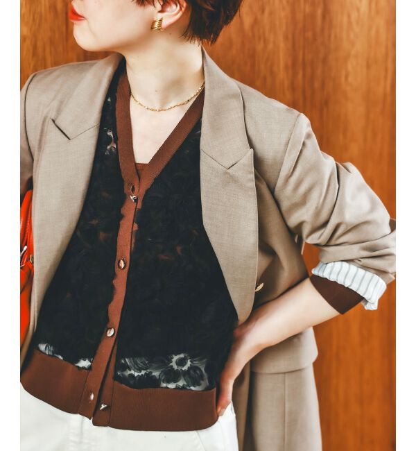  「《手洗い可能》チュール刺繍Vネックカーディガン」|カーディガン|