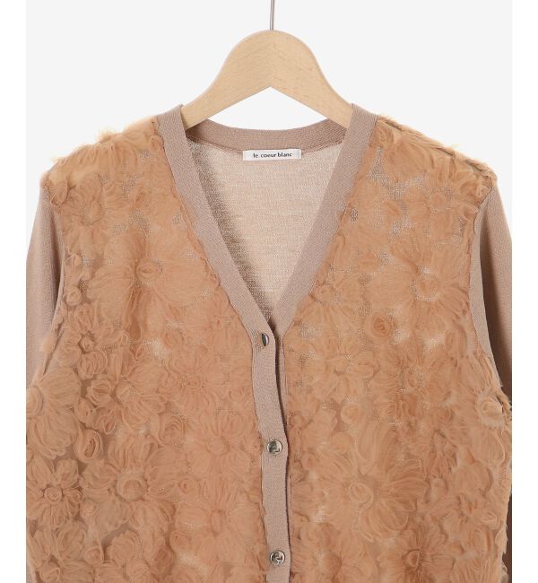  「《手洗い可能》チュール刺繍Vネックカーディガン」|カーディガン|