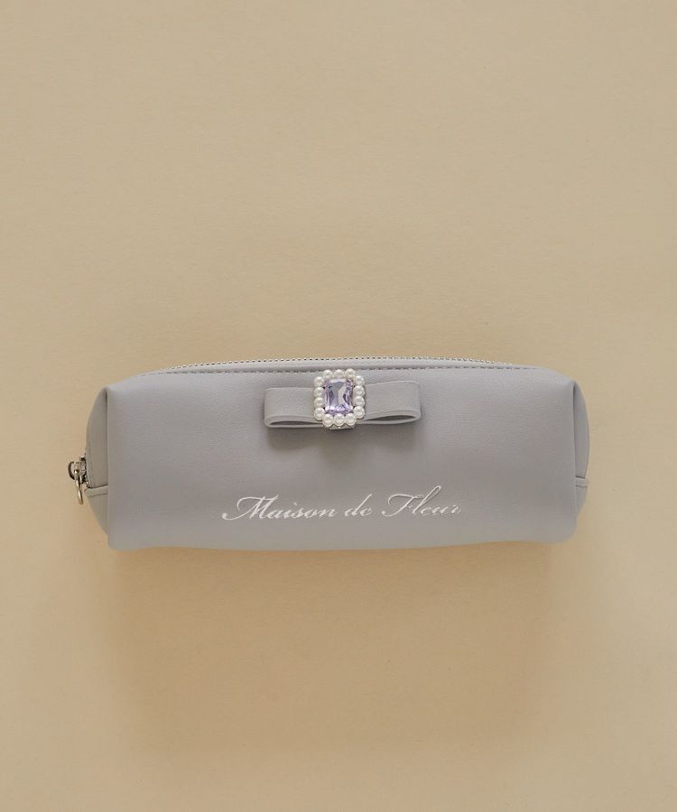 Maison de FLEUR「パールビジュー合皮リボンロングポーチ」|ポーチ|ライトブルー