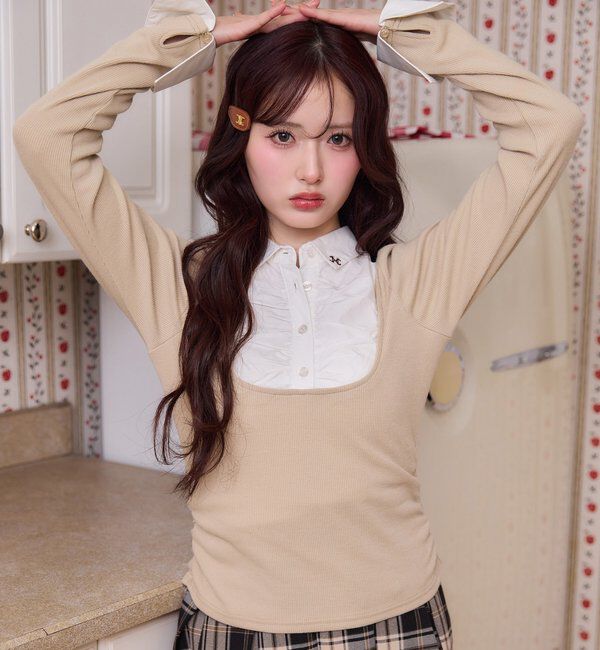  「ロゴ刺繍レイヤードトップス」|プルオーバー|