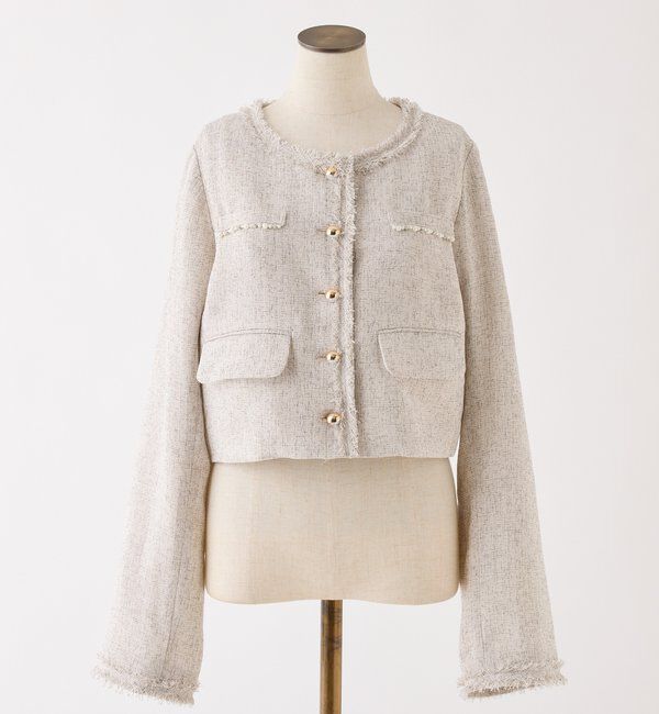  「【miyabi企画】パール釦ツイードノーカラージャケット」|テーラードジャケット|