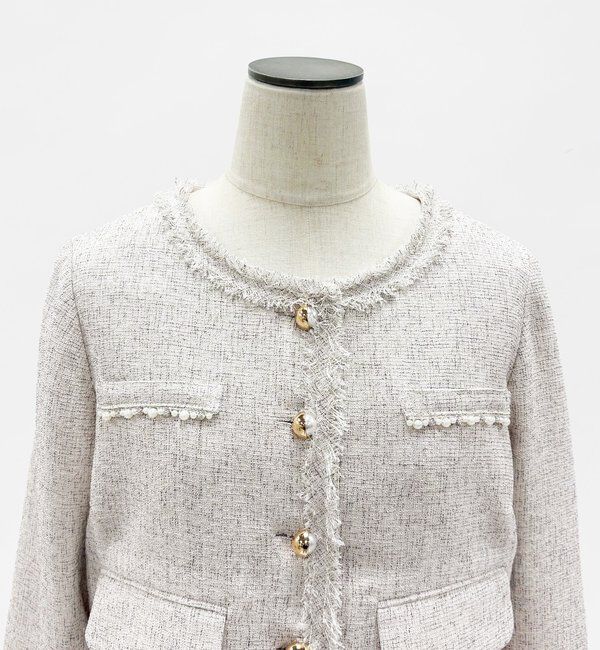  「【miyabi企画】パール釦ツイードノーカラージャケット」|テーラードジャケット|