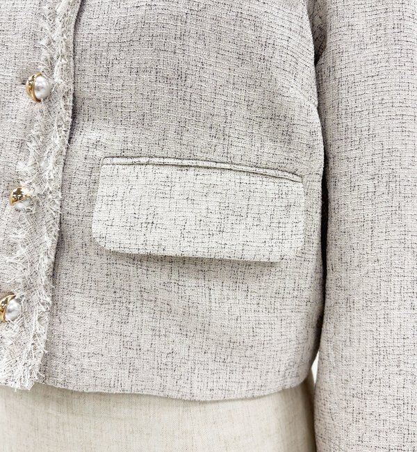  「【miyabi企画】パール釦ツイードノーカラージャケット」|テーラードジャケット|