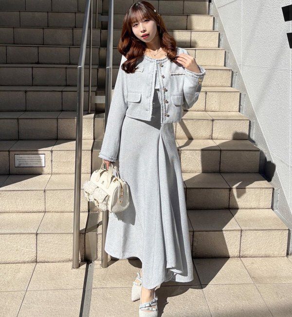  「【miyabi企画】パール釦ツイードノーカラージャケット」|テーラードジャケット|