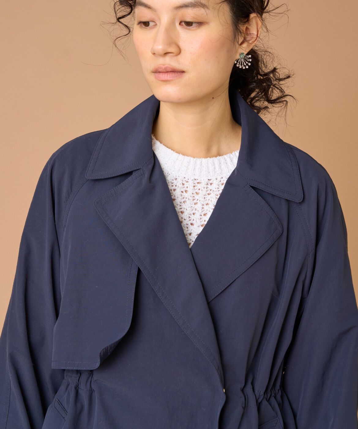 INED「《大きいサイズ》ショートトレンチジャケット」|ピーコート|