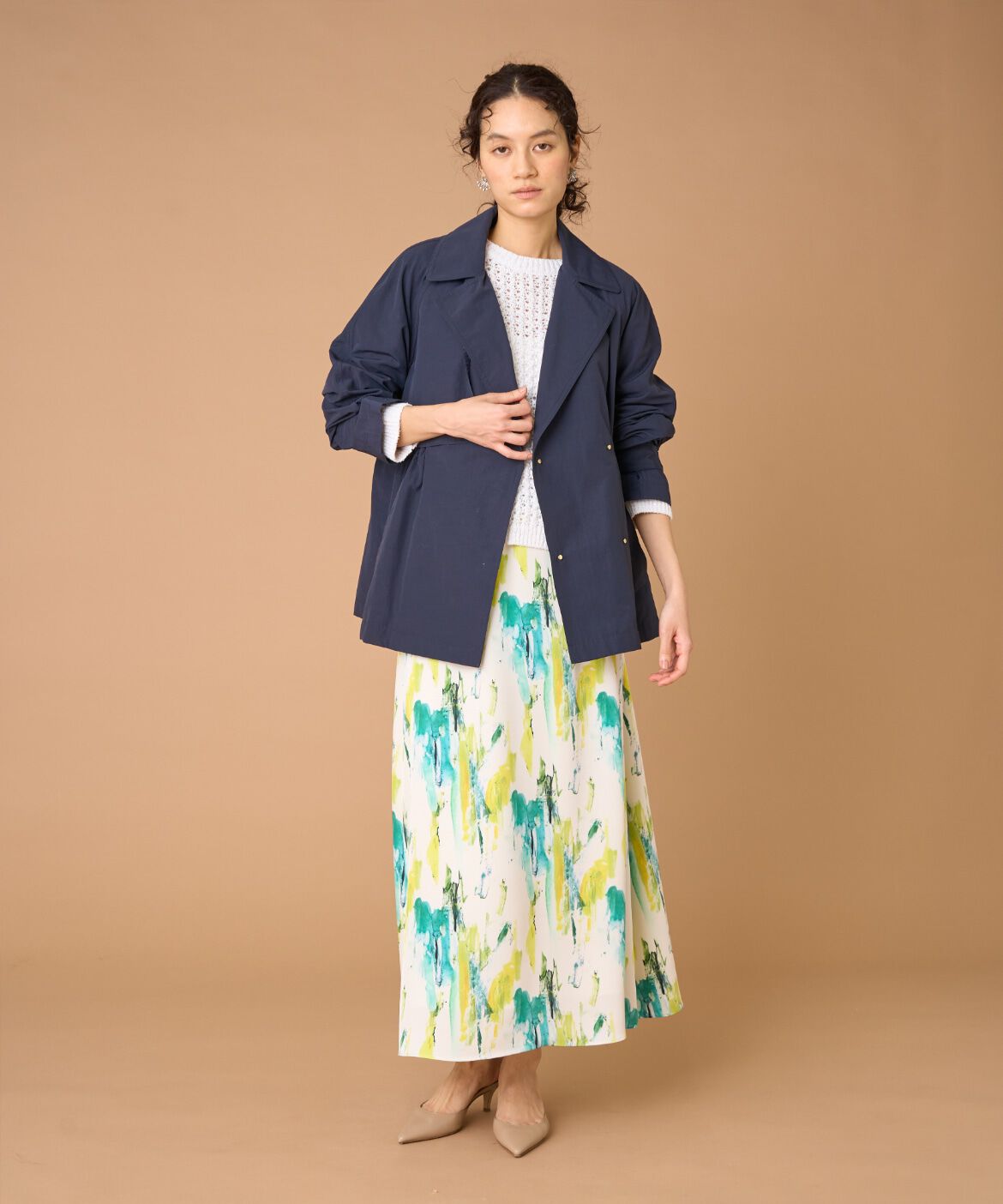 INED「《大きいサイズ》ショートトレンチジャケット」|ピーコート|