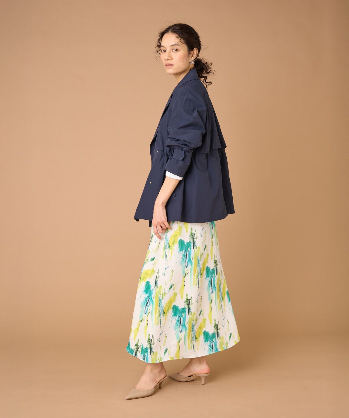 INED「《大きいサイズ》ショートトレンチジャケット」|ピーコート|