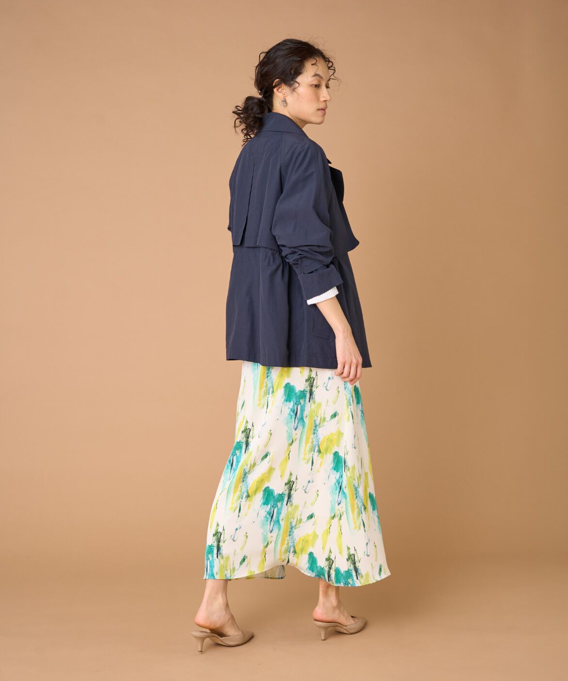 INED「《大きいサイズ》ショートトレンチジャケット」|ピーコート|