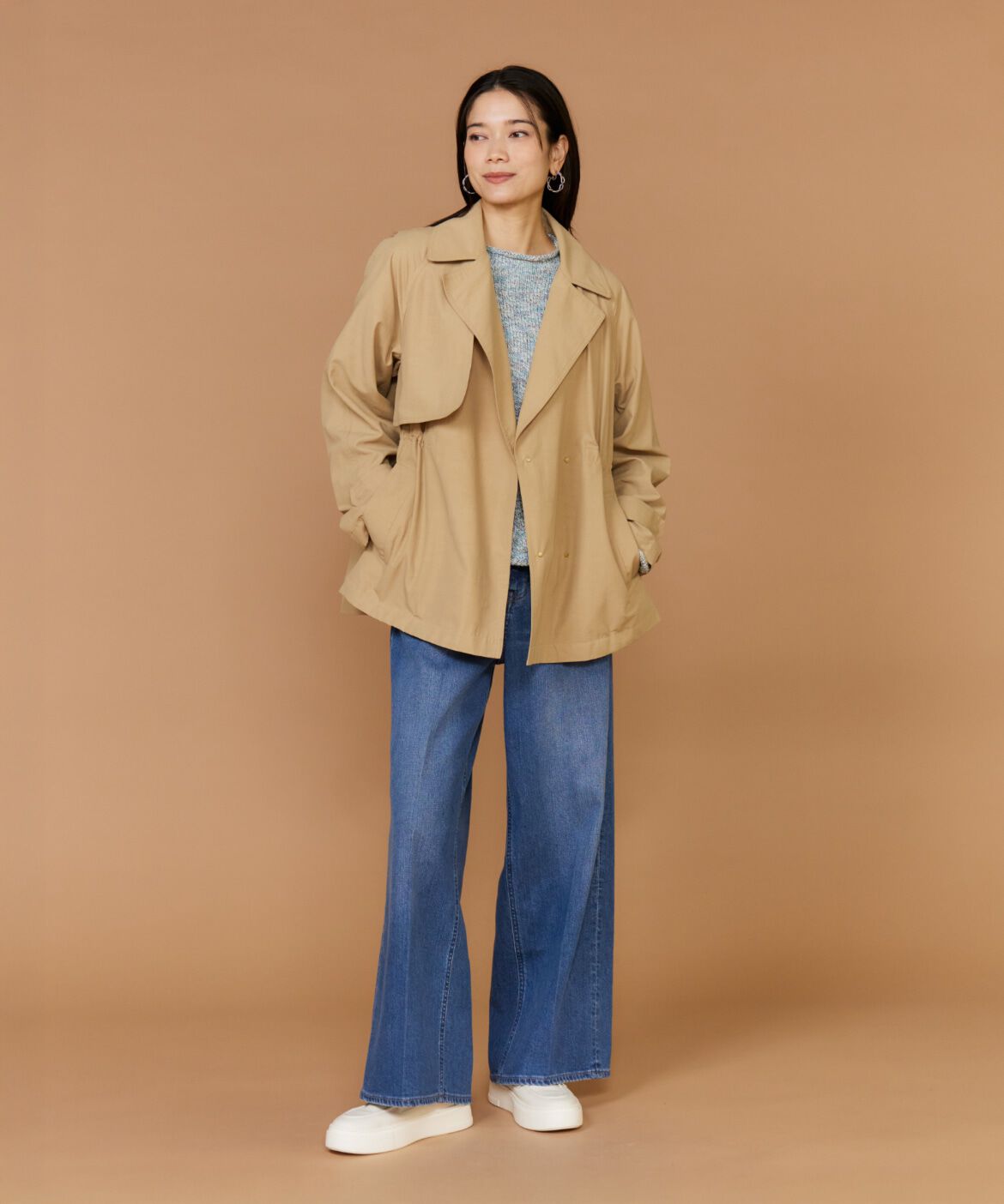 INED「《大きいサイズ》ショートトレンチジャケット」|ピーコート|