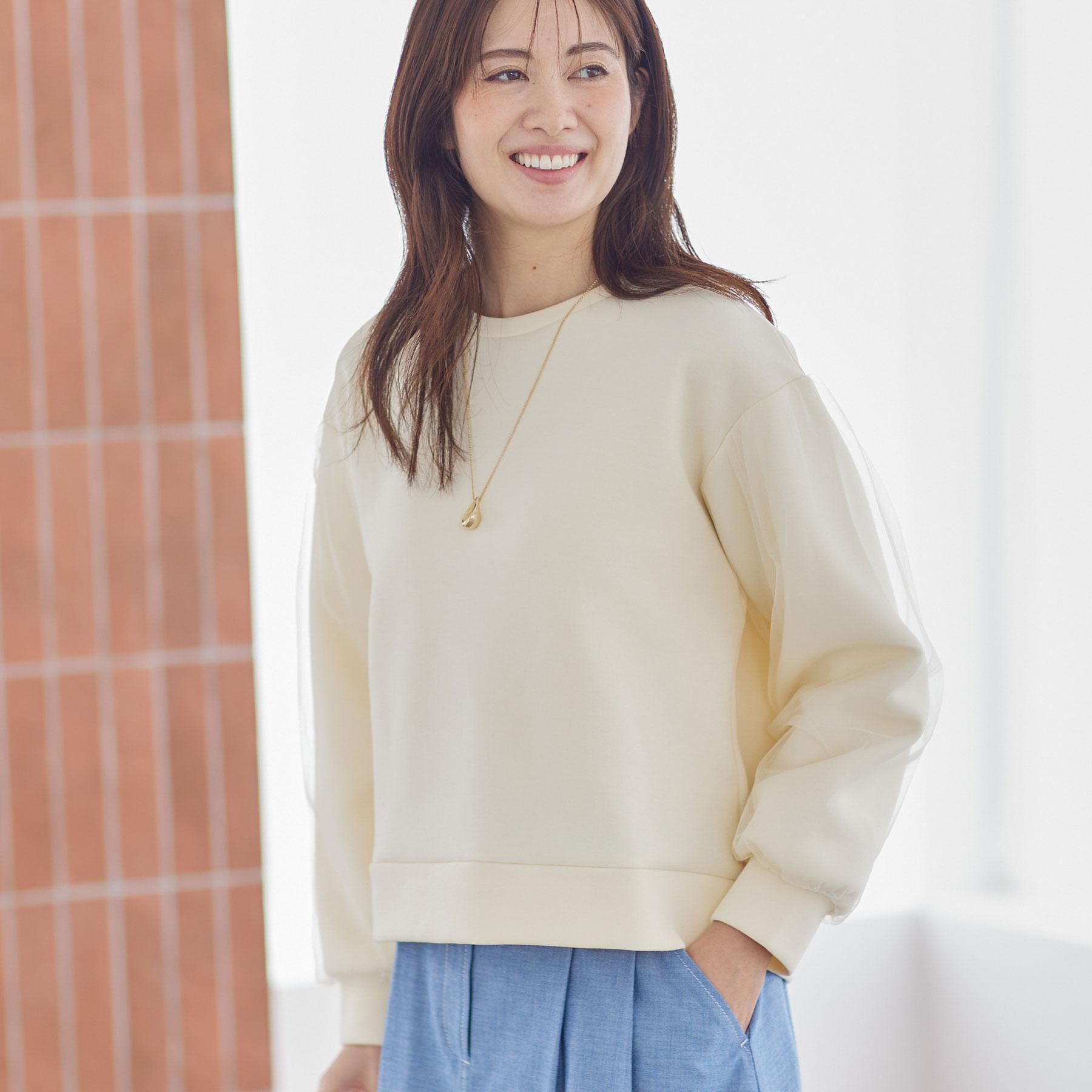 Reflect「チュールレイヤードスリーブプルオーバー」|Tシャツ・カットソー|アイボリー(004)