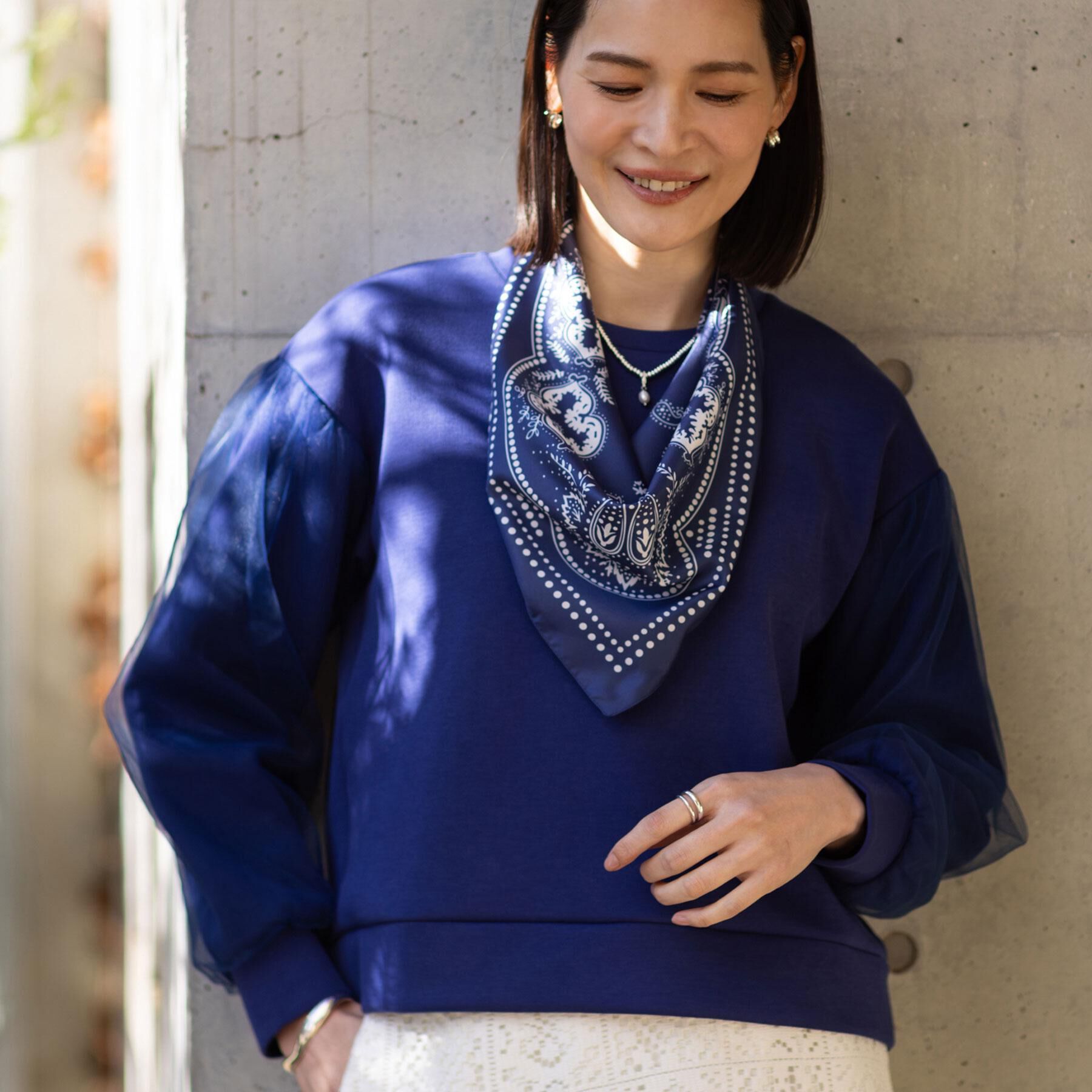 Reflect「チュールレイヤードスリーブプルオーバー」|Tシャツ・カットソー|ブルー(093)