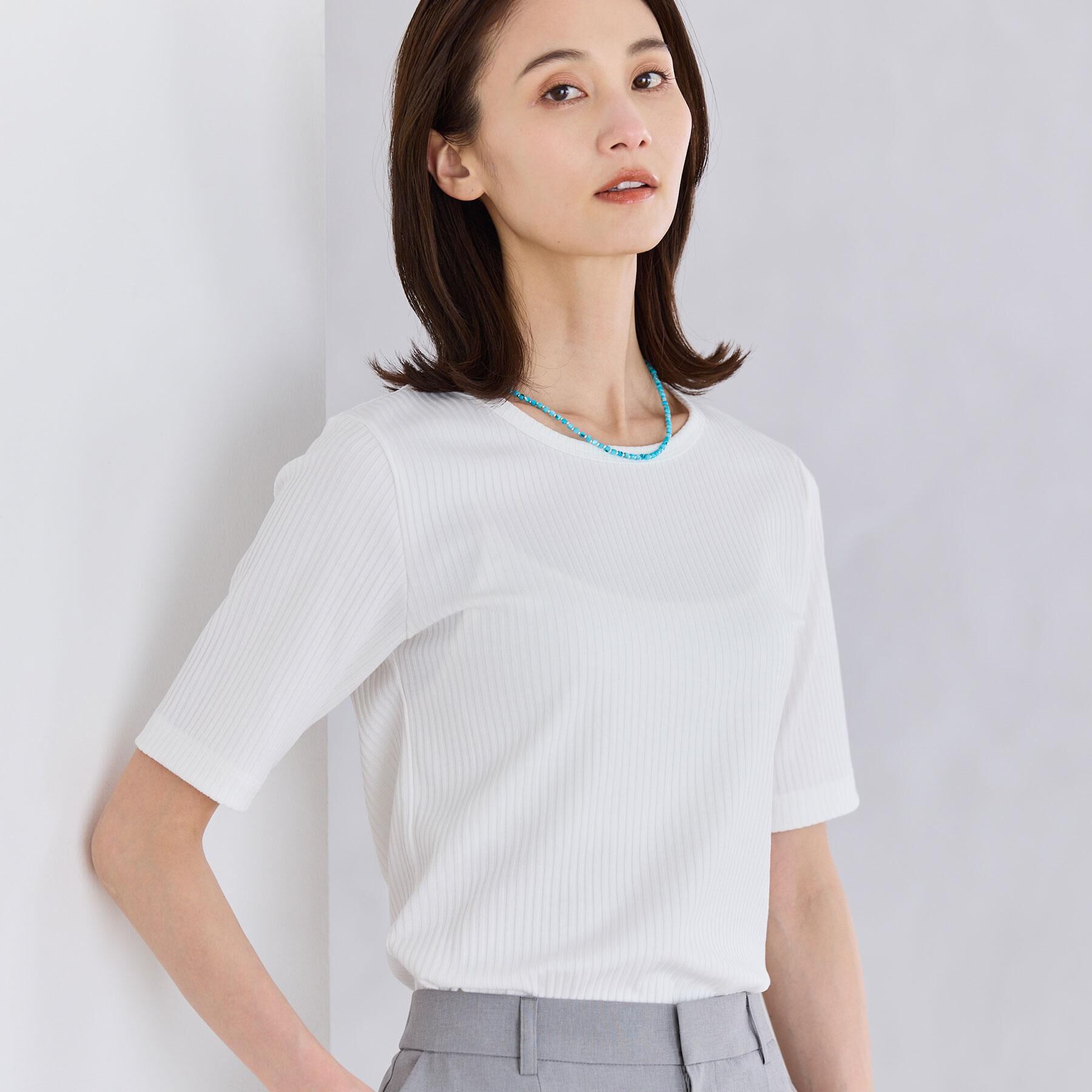 Reflect「【インナーにおすすめ◎】クルーネックストレッチリブトップス」|Tシャツ・カットソー|