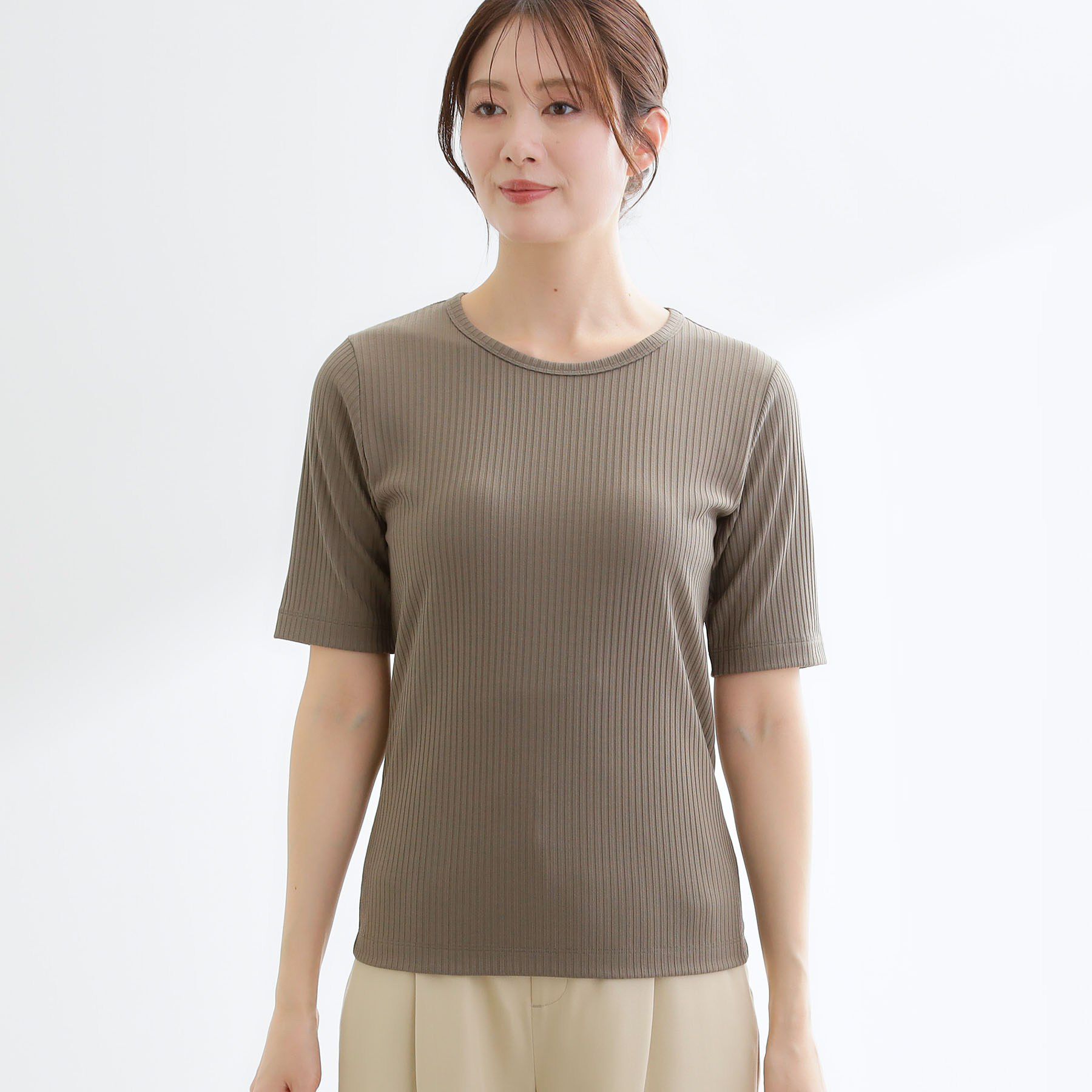 Reflect「【インナーにおすすめ◎】クルーネックストレッチリブトップス」|Tシャツ・カットソー|