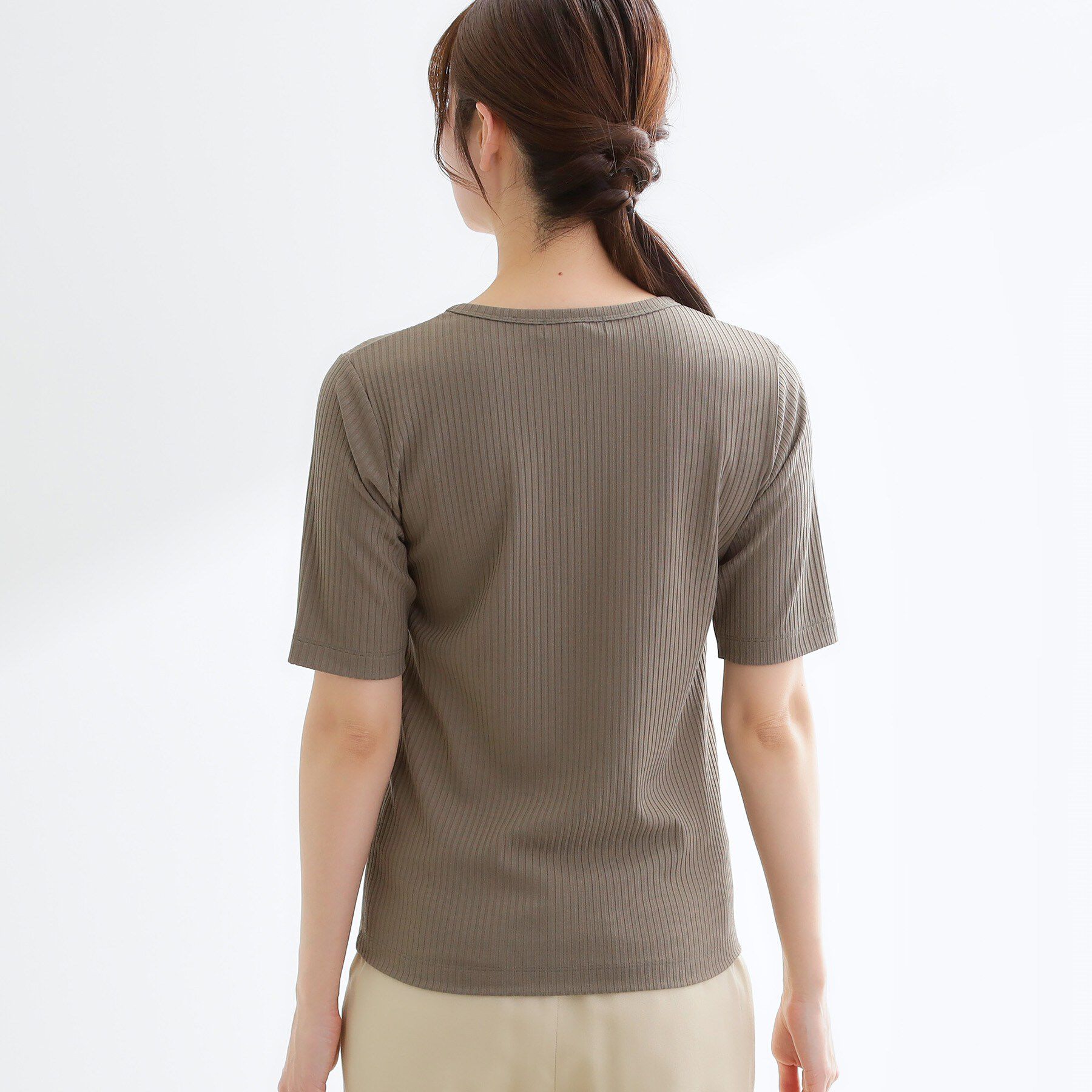 Reflect「【インナーにおすすめ◎】クルーネックストレッチリブトップス」|Tシャツ・カットソー|