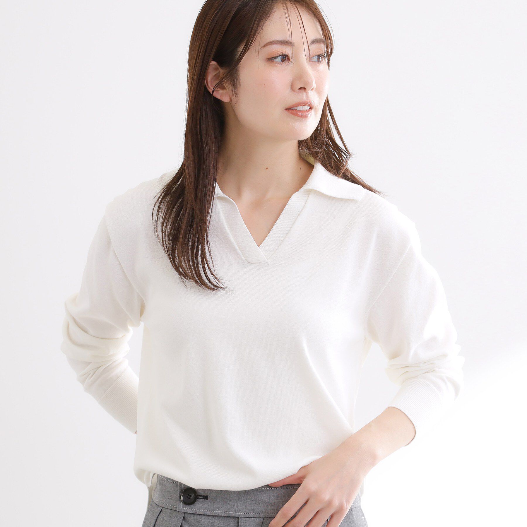 Reflect「スキッパーネックニットプルオーバー」|ニット・セーター|