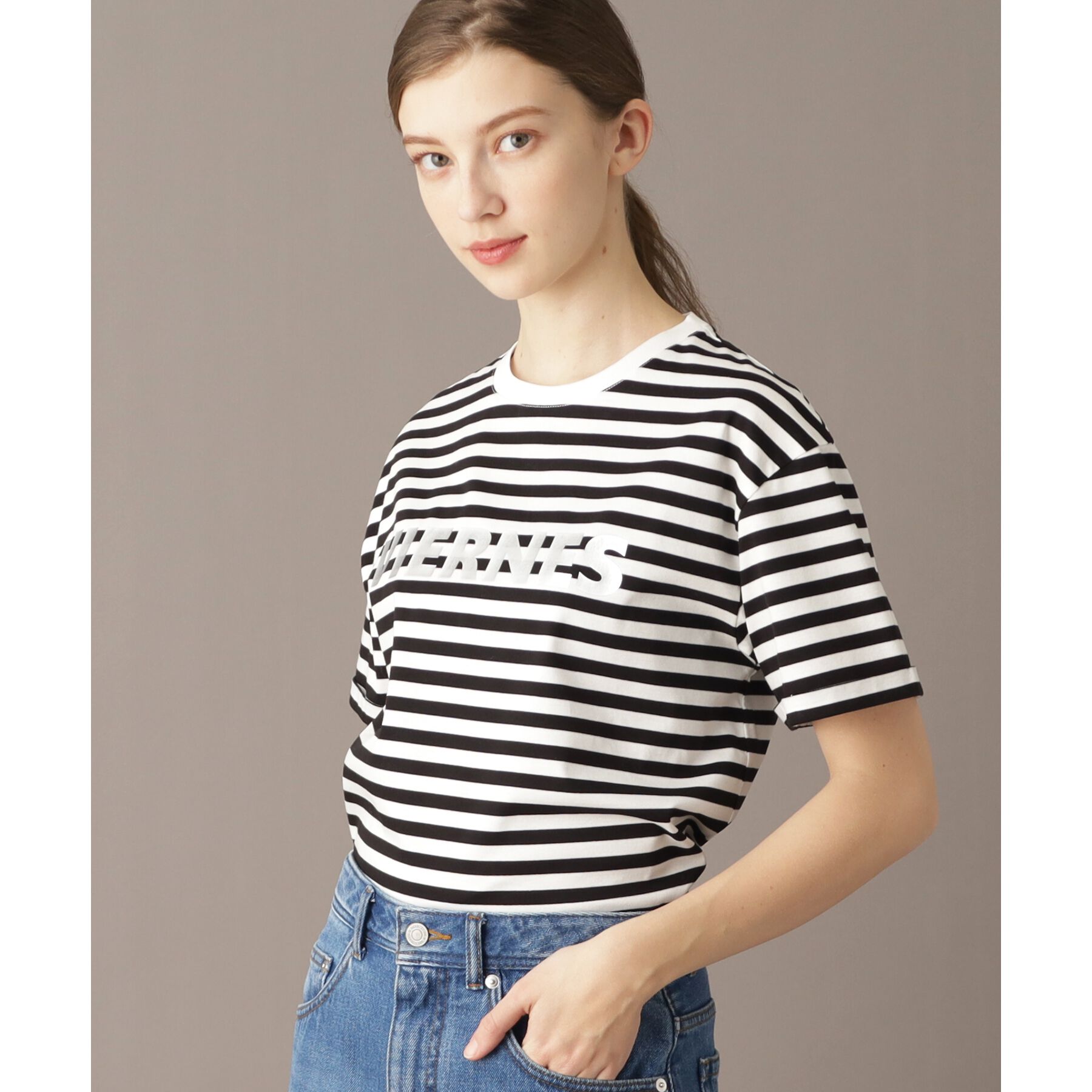 DRESSTERIOR「【接触冷感/抗菌防臭/消臭】アイスクリアコットン VIERNESロゴボーダーT」|Tシャツ・カットソー|