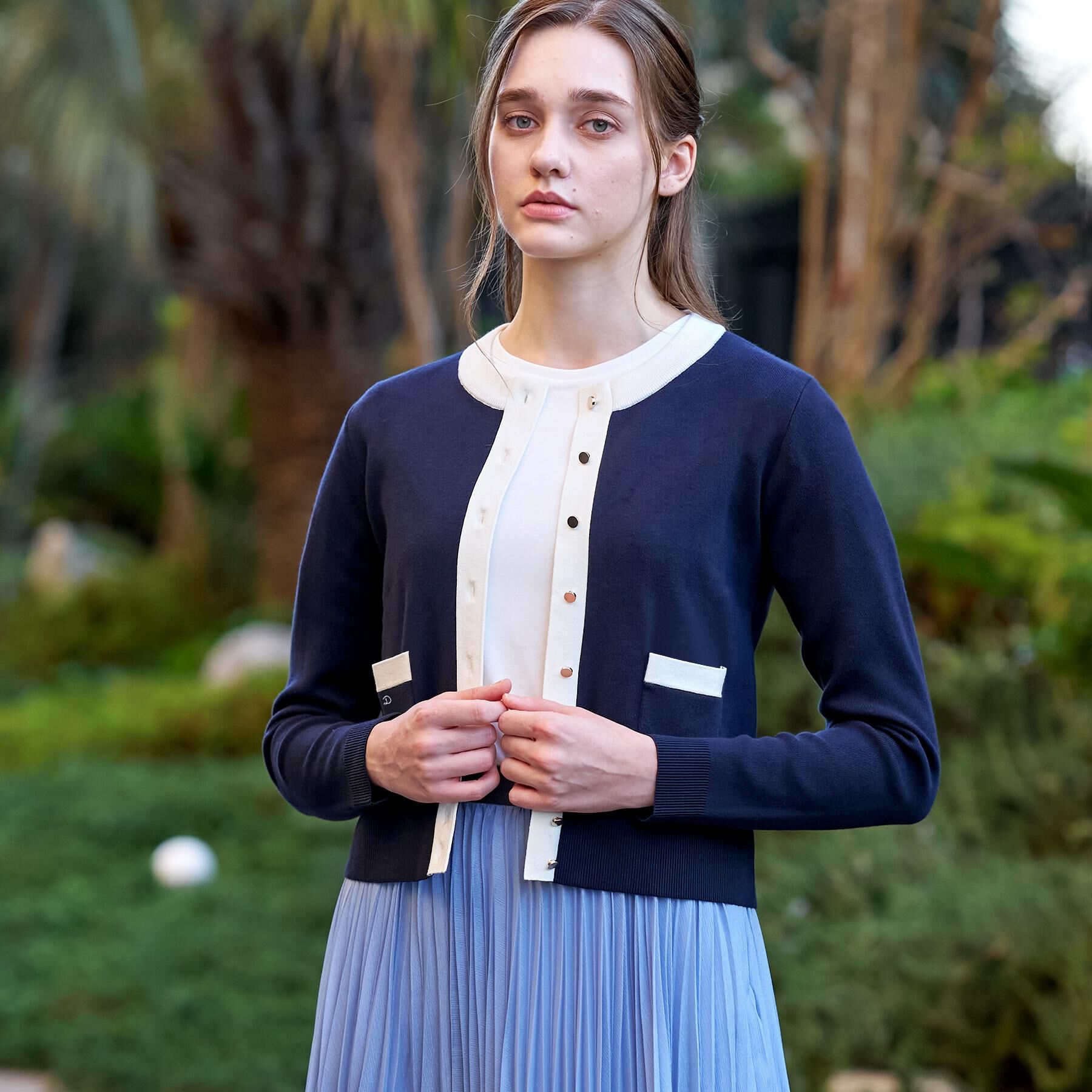 DRESSTERIOR「ウォッシャブルコットンカシミヤ配色カーディガン」|カーディガン|