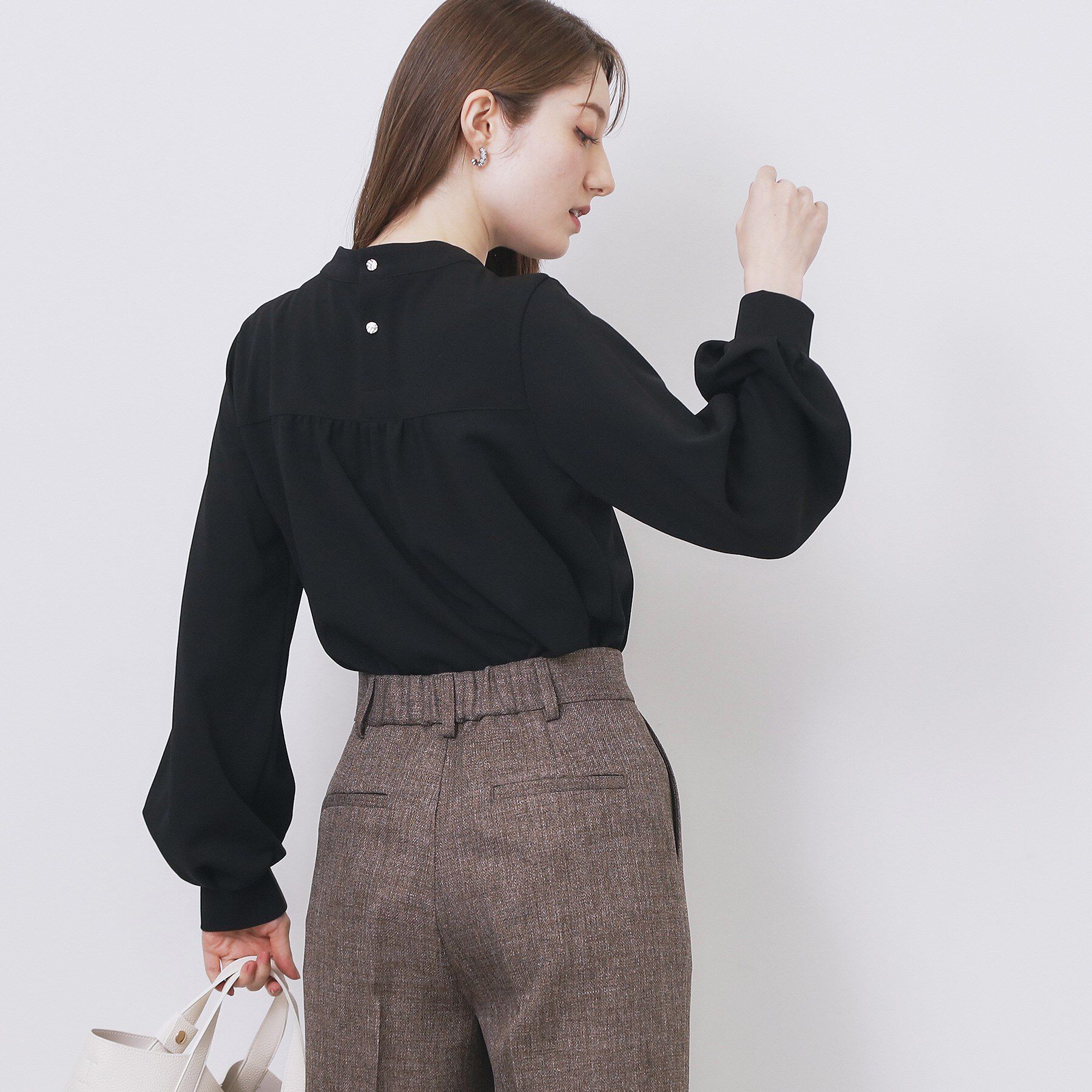 index「ボウタイフリルトップス【洗濯機OK/ストレッチ/イージーアイロン/防シワ】《S～3L》」|Tシャツ・カットソー|