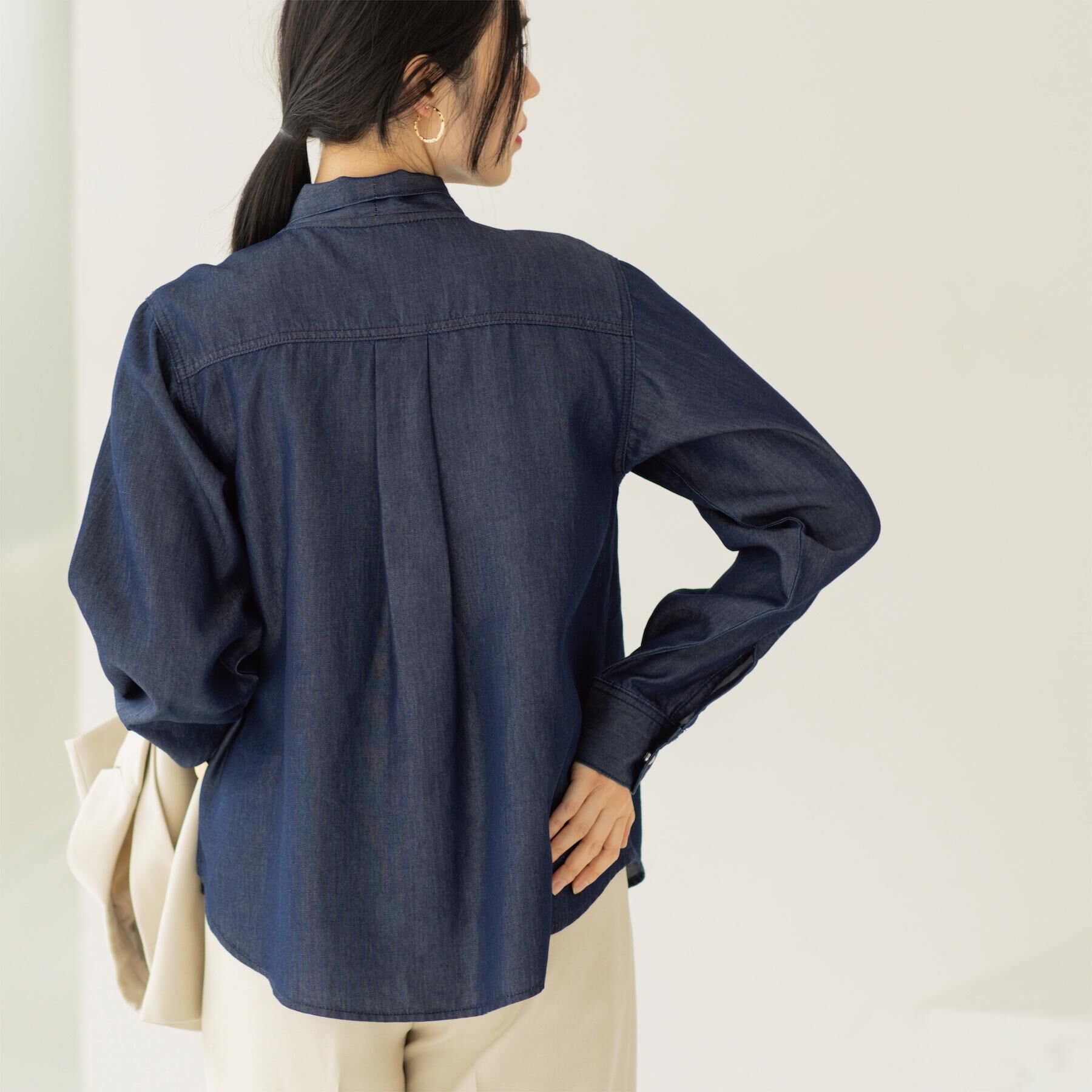 OPAQUE.CLIP「セルロース混デニムボウタイブラウス【洗濯機OK】」|シャツ・ブラウス|